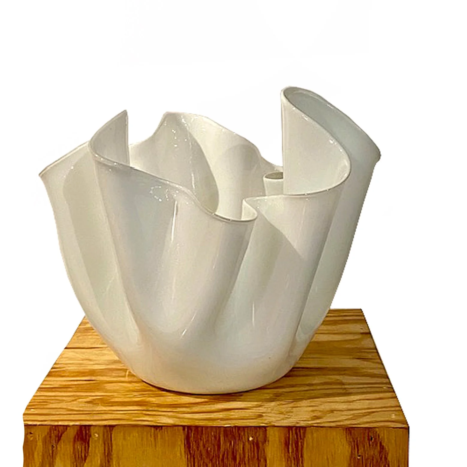 Venini Italian Art Glass “Fazzoletto” White Handkerchief Vase